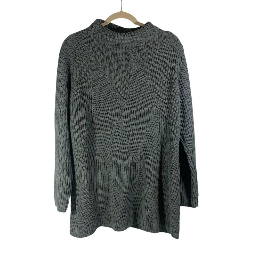 J. Jill Womens Chenille Sweater Mock Neck Blue Green Size Large
